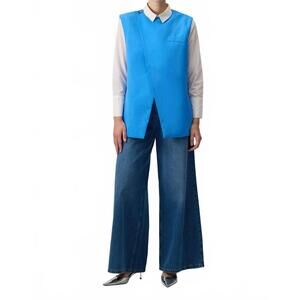 NEW TOUCHE PRIVE linen blend double-breasted tailored vest in blue
